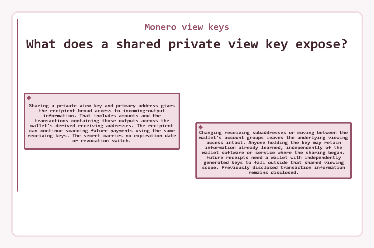 Diagram: Monero view keys - What does a shared private view key expose?